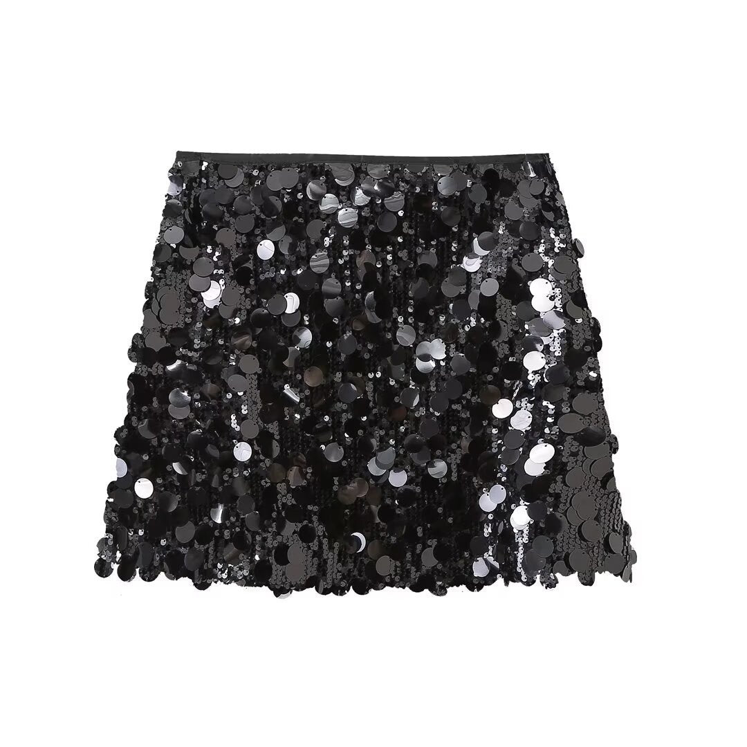 European and American cross-border women's clothing wholesale women's six-color high waist sequined mini skirt