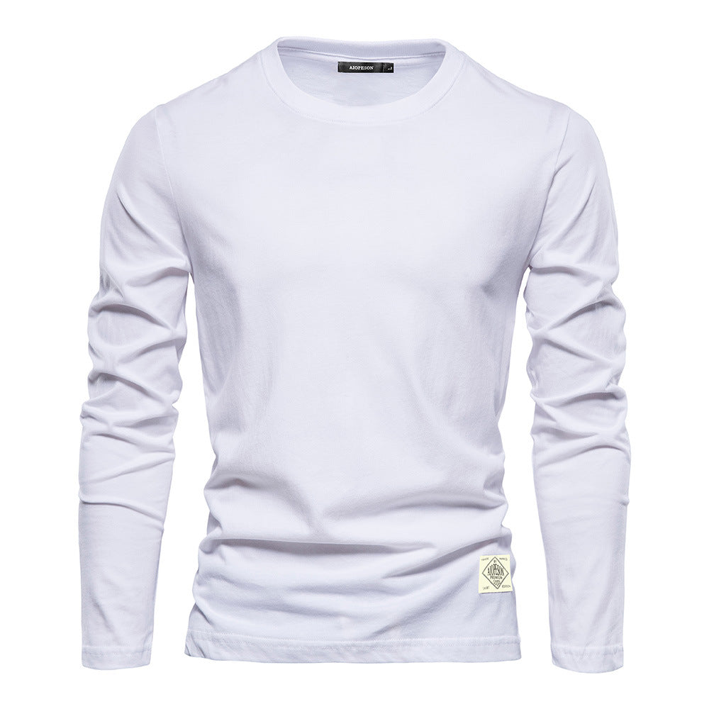 Men's Long Sleeve New Solid Color T-Shirt Trendy Leisure Sports Outer Wear Round Neck Cotton Base Shirt Top Wholesale