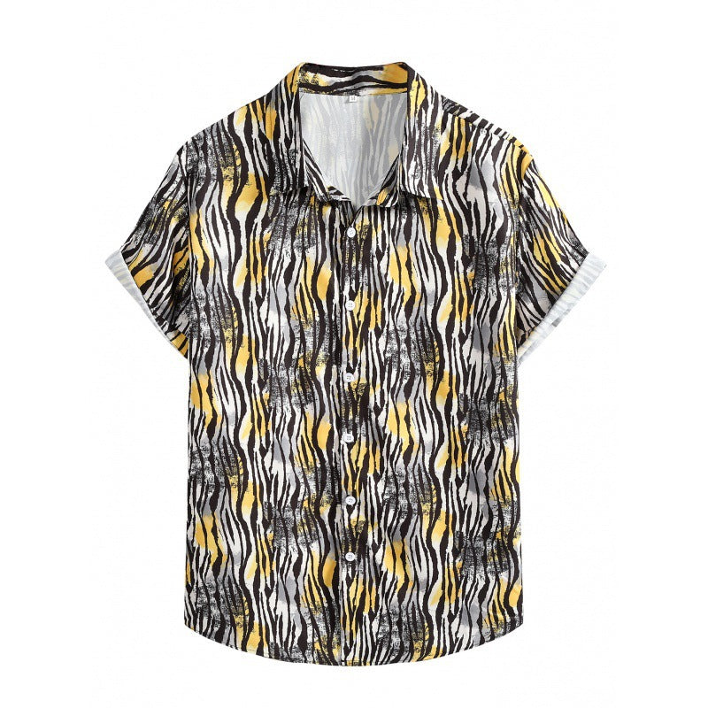 2023 Foreign Trade AliExpress Summer New Men's Loose Printed Large Size Fashionable Casual Beach Style Short Sleeve Shirt