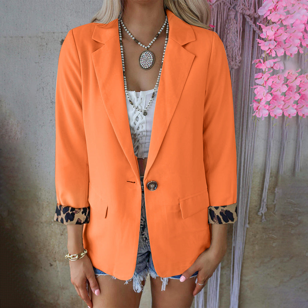 2022 Autumn and Winter New Amazon European and American Fashion Leopard Long Sleeve Cardigan Casual Suit Jacket Women OM10081