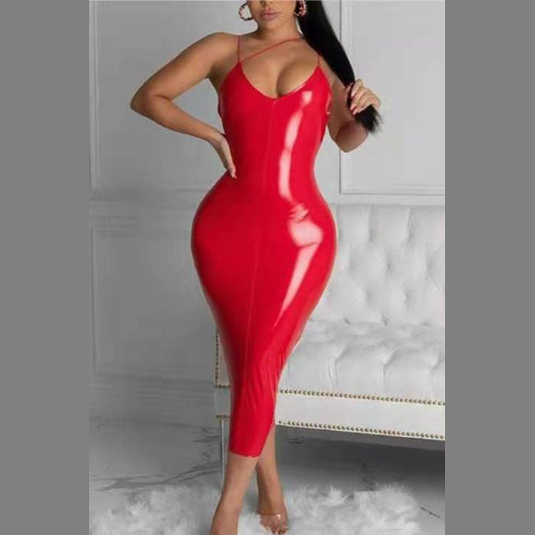 9930 Europe and the United States cross-border large size women's clothing autumn and winter fashion fattening increase temperament commuter leather suspender dress
