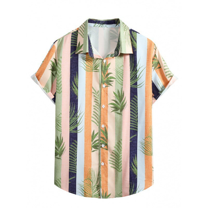 2023 Foreign Trade AliExpress Summer New Men's Loose Printed Large Size Fashionable Casual Beach Style Short Sleeve Shirt