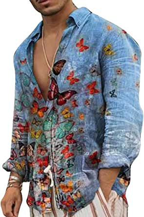 2023 cross-border foreign trade Men's spring and autumn lapel 3D printing youth casual long sleeve shirt European and American style men's shirt
