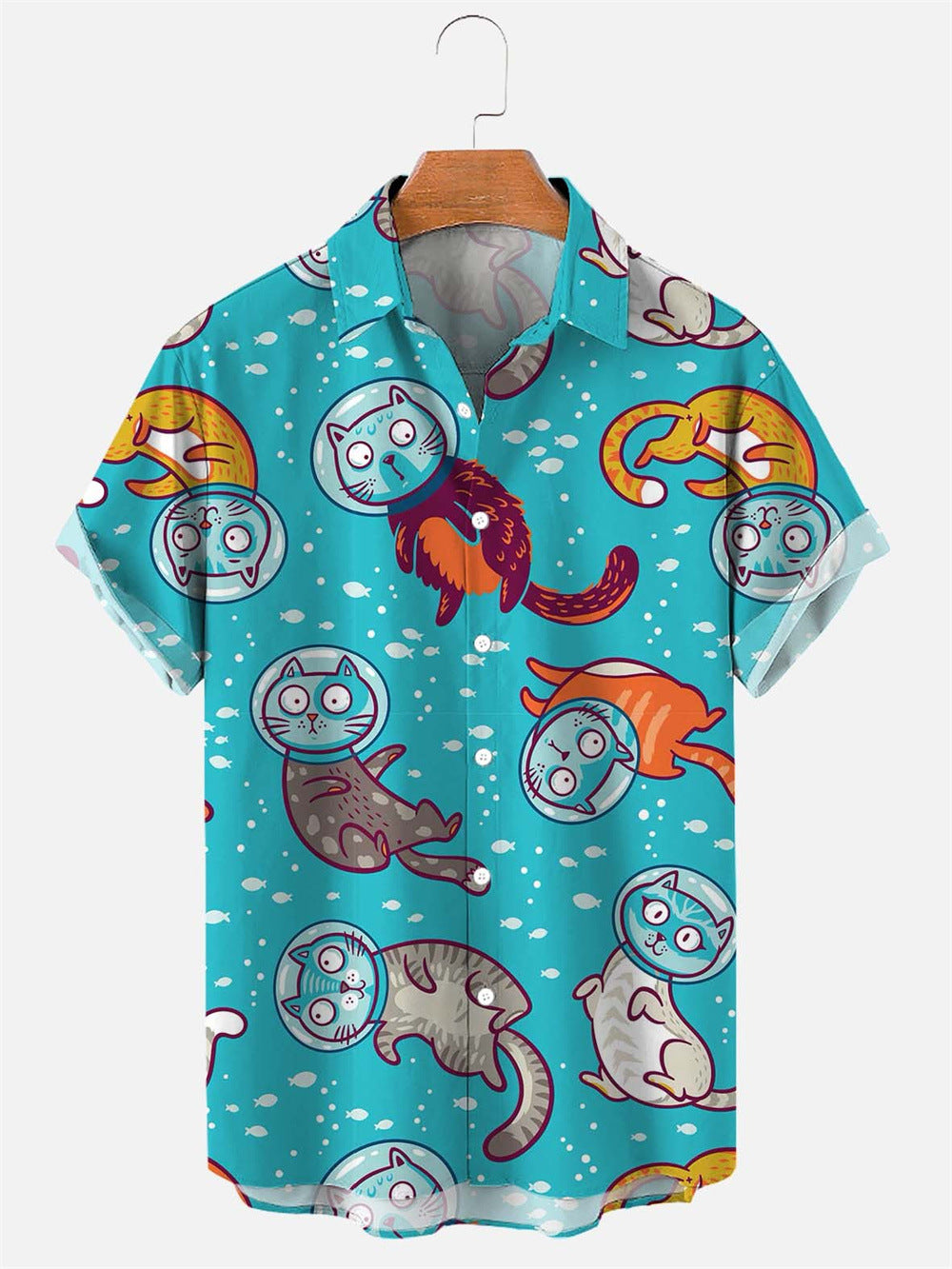 Men's 3D digital printing short-sleeved shirt top cross-border AliExpress hot sale animal Cat series cardigan