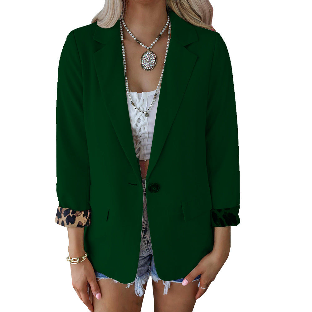2022 Autumn and Winter New Amazon European and American Fashion Leopard Long Sleeve Cardigan Casual Suit Jacket Women OM10081