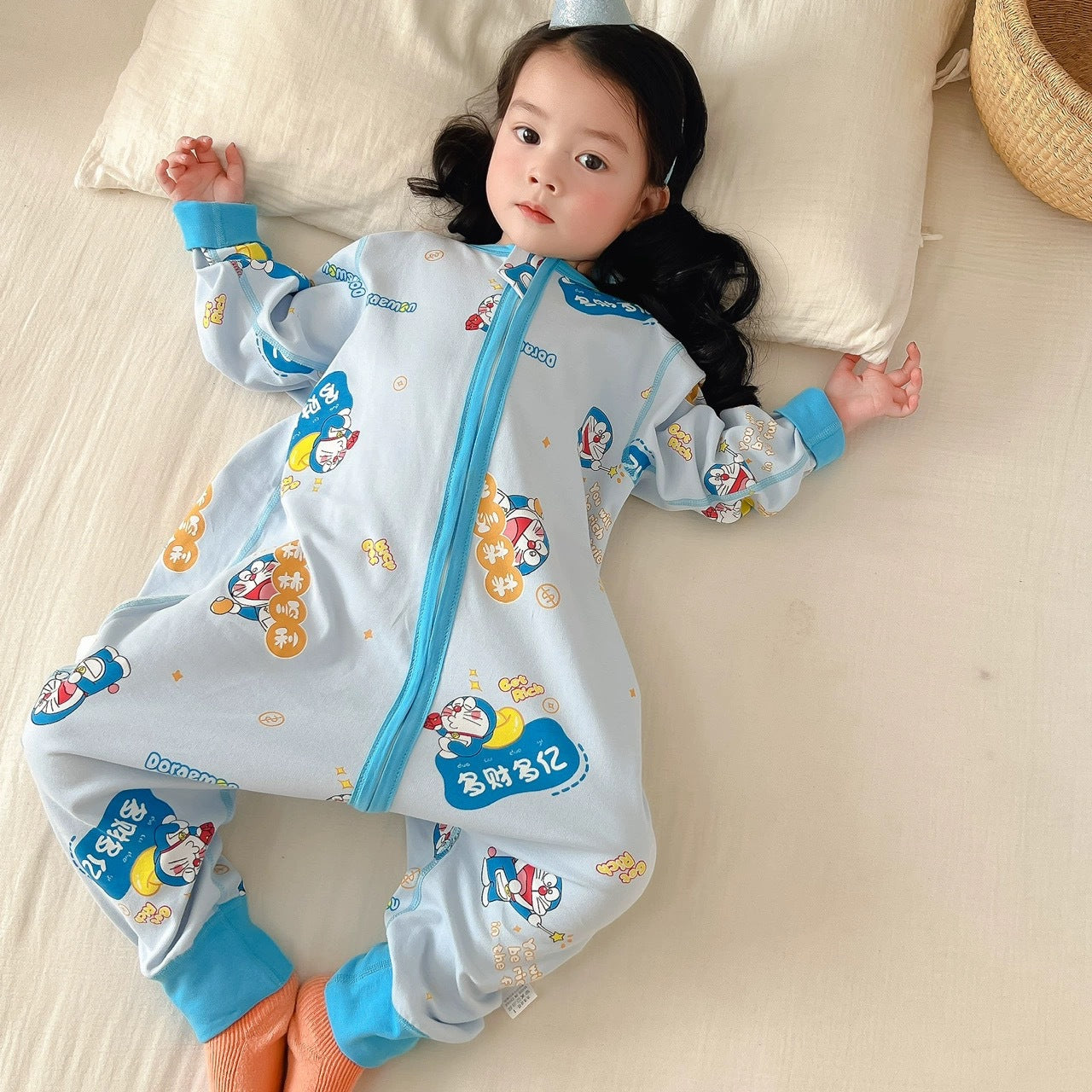 New double-layer baby one-piece split-leg sleeping bag children's anti-kick quilt spring, autumn and winter pajamas boys and girls cotton home wear