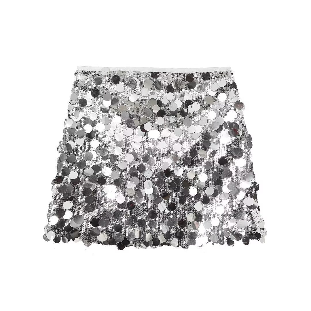 European and American cross-border women's clothing wholesale women's six-color high waist sequined mini skirt