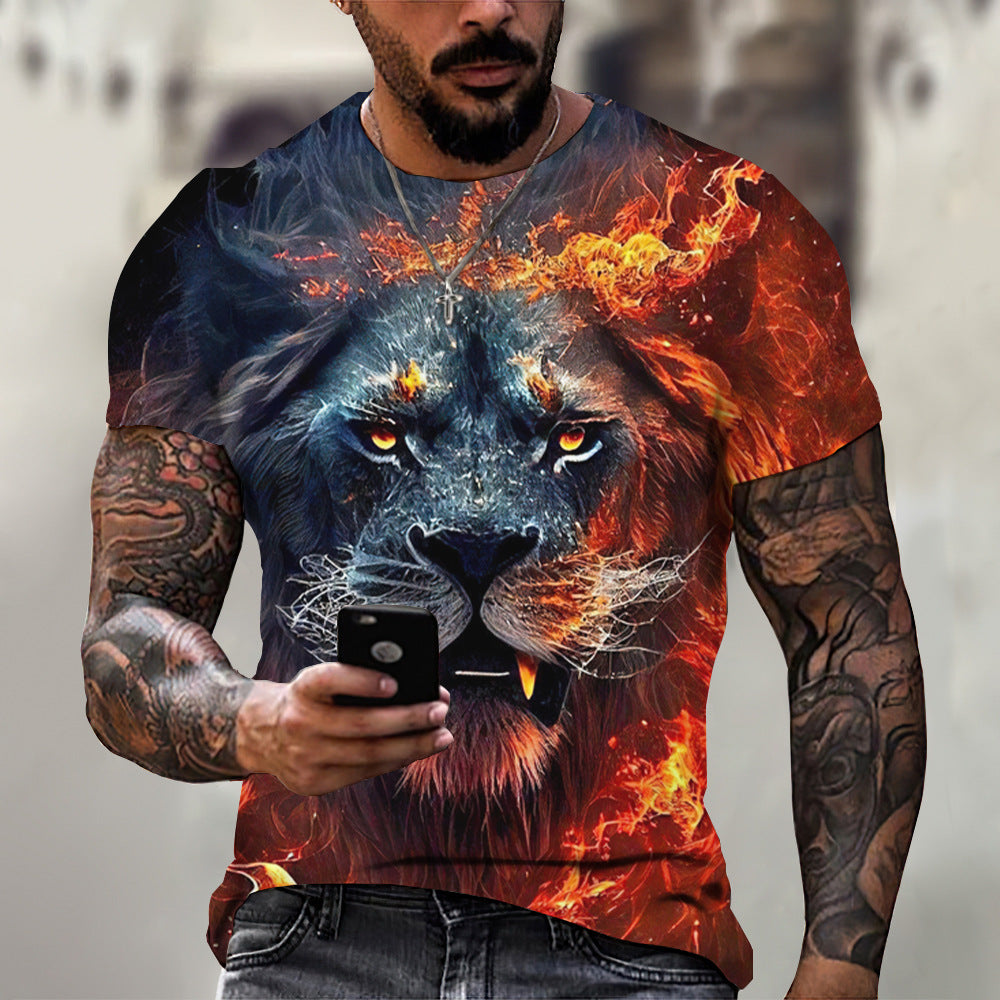 foreign trade Men's Fashion 3D cool lion Tiger digital printing trendy short sleeve T-shirt European and American summer