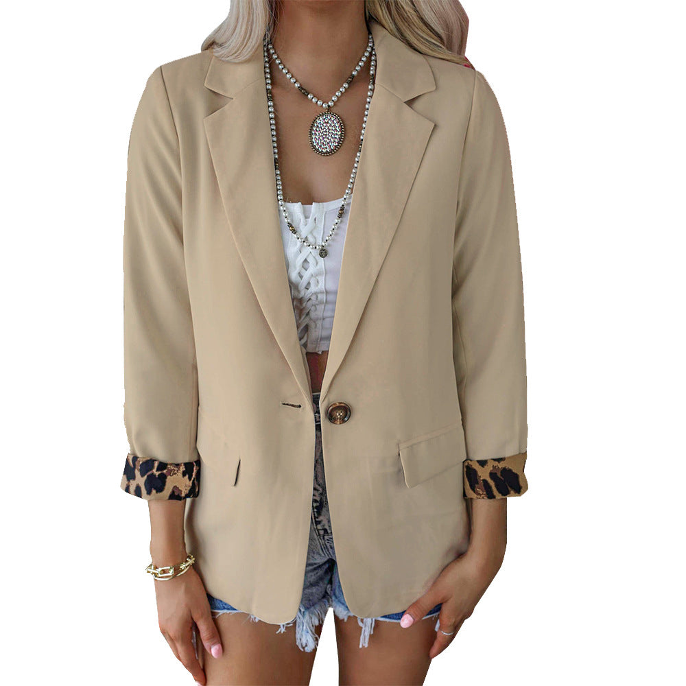 2022 Autumn and Winter New Amazon European and American Fashion Leopard Long Sleeve Cardigan Casual Suit Jacket Women OM10081