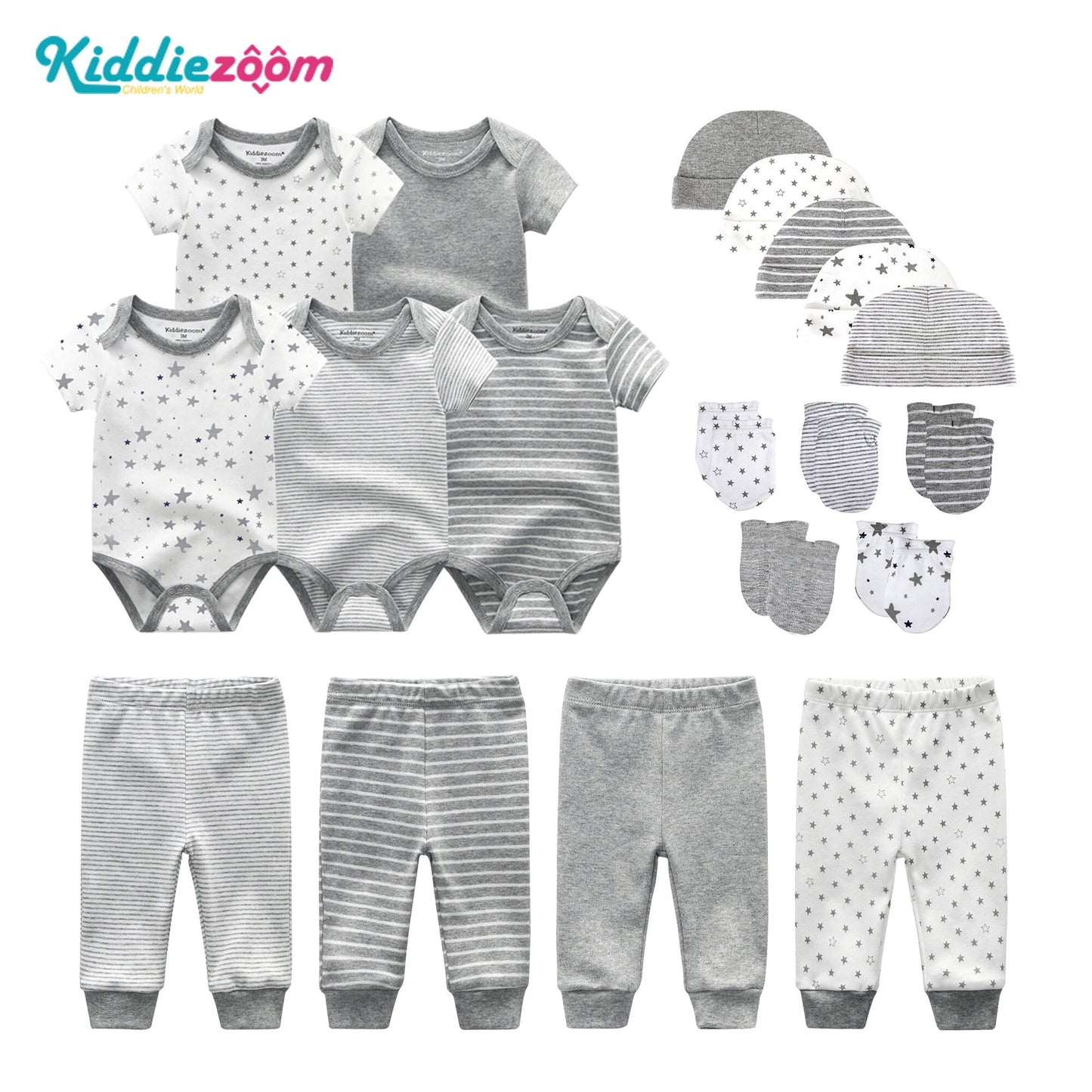 Kiddiezoom Pure Cotton Star 19 Piece Set Baby Wrap Pants Hat Gloves Combination Set