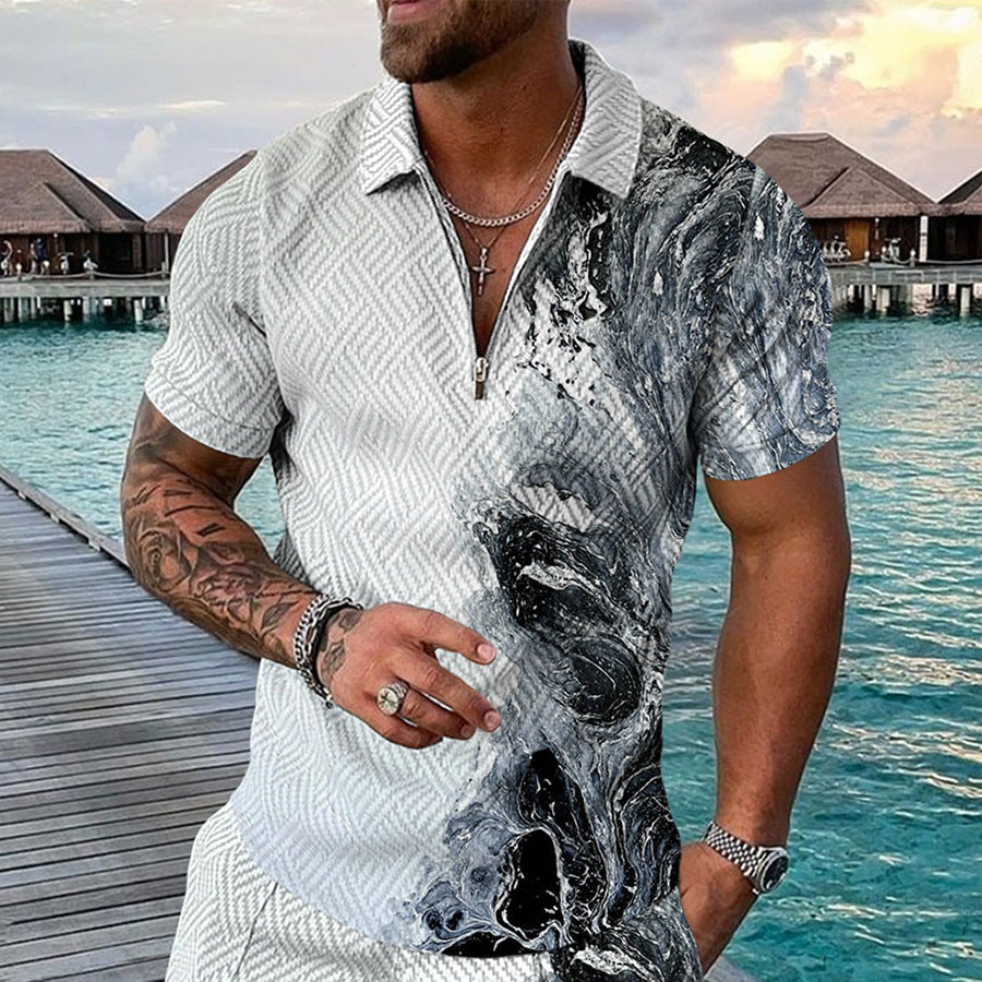 2022 cross-border supply independent station high quality in stock 3D zipper lapel short sleeve casual thin summer T-shirt