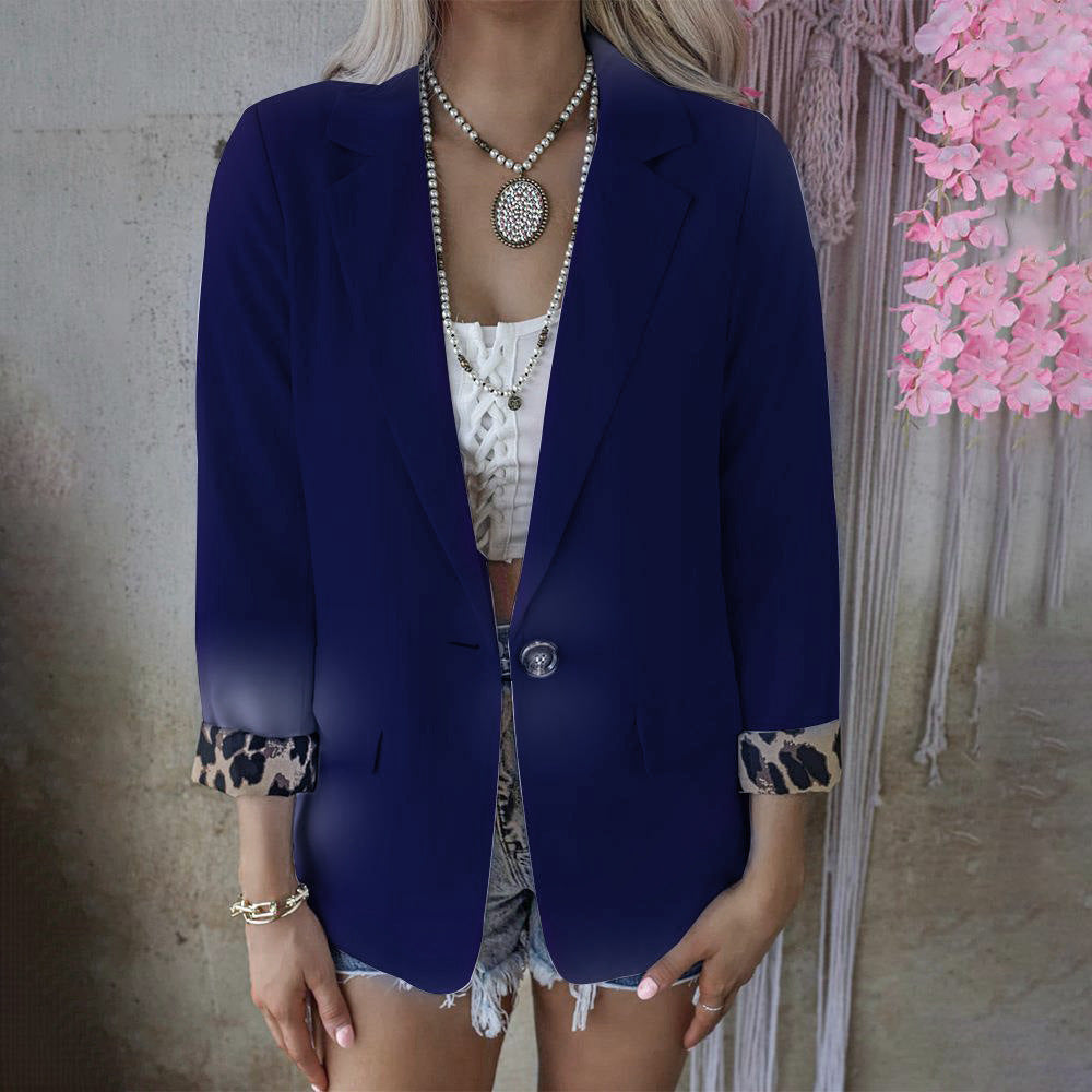 2022 Autumn and Winter New Amazon European and American Fashion Leopard Long Sleeve Cardigan Casual Suit Jacket Women OM10081