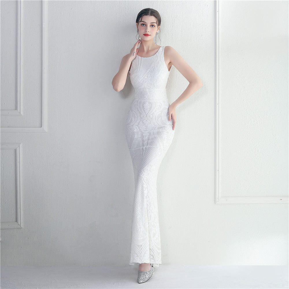 19920# Big Backless Bead Craft Sequin Embroidery Stage Concert Car Model Banquet Wedding Long Evening Dress