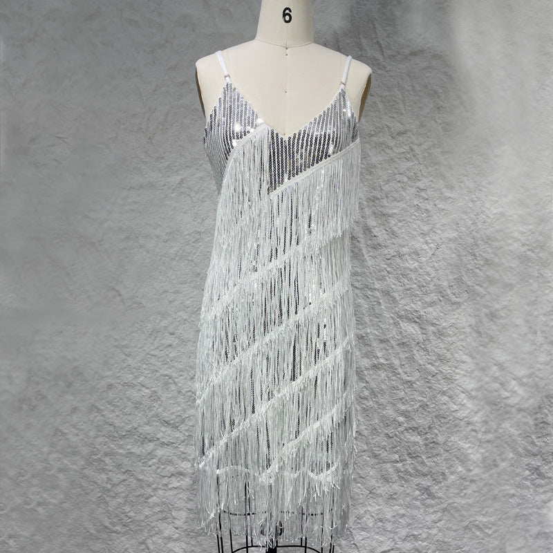 1920s Banquet Wedding Bridesmaid Dress Sexy Nightclub Sequins Host Sling Strap Skirt Amazon 8005