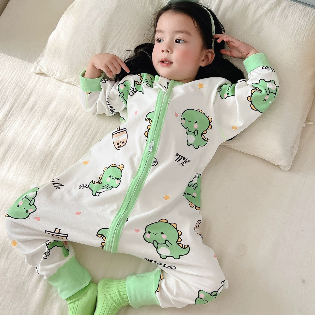 New double-layer baby one-piece split-leg sleeping bag children's anti-kick quilt spring, autumn and winter pajamas boys and girls cotton home wear
