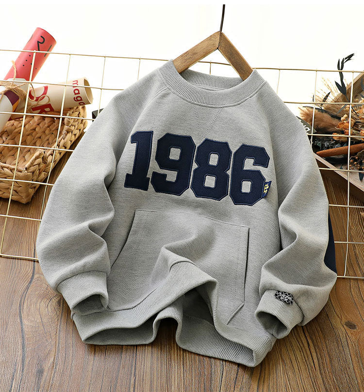 Boys' spring sweater children's raglan sleeve round neck shirt long sleeve 2024 Spring and Autumn new medium and large children's fashion shirt fashion
