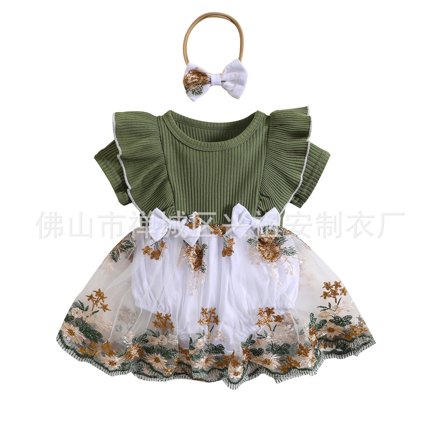 INS Summer New Toddler Baby Triangle Climbing Dress Mesh Dress Pit Strip Short Sleeve Stitching Princess Dress Cross-Border