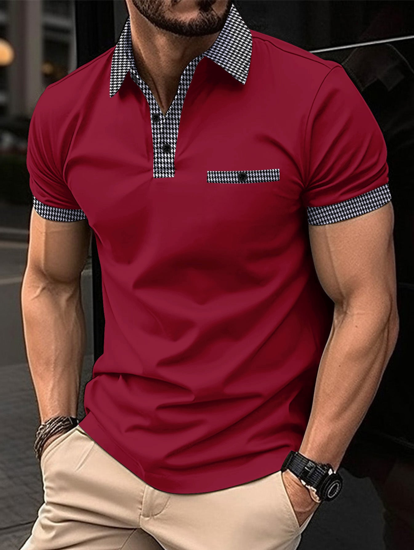 Summer Men's Short-sleeved Polo Shirt Button Color Blocked Men's Sports Polo Shirt