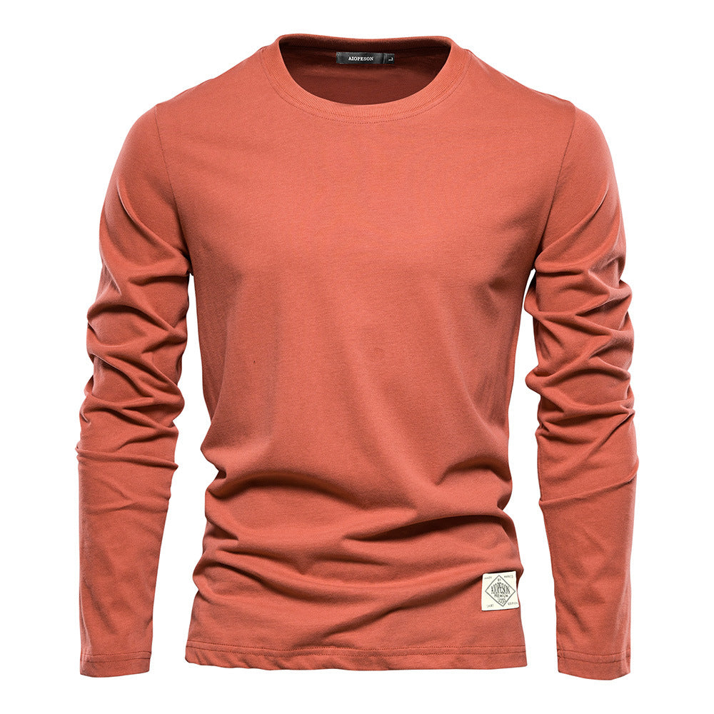 Men's Long Sleeve New Solid Color T-Shirt Trendy Leisure Sports Outer Wear Round Neck Cotton Base Shirt Top Wholesale