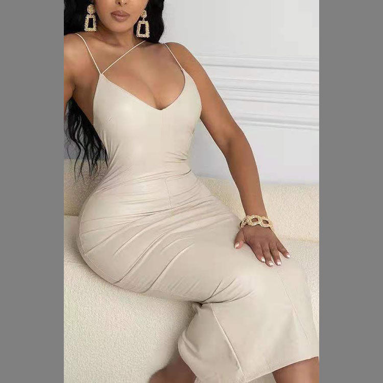 9930 Europe and the United States cross-border large size women's clothing autumn and winter fashion fattening increase temperament commuter leather suspender dress