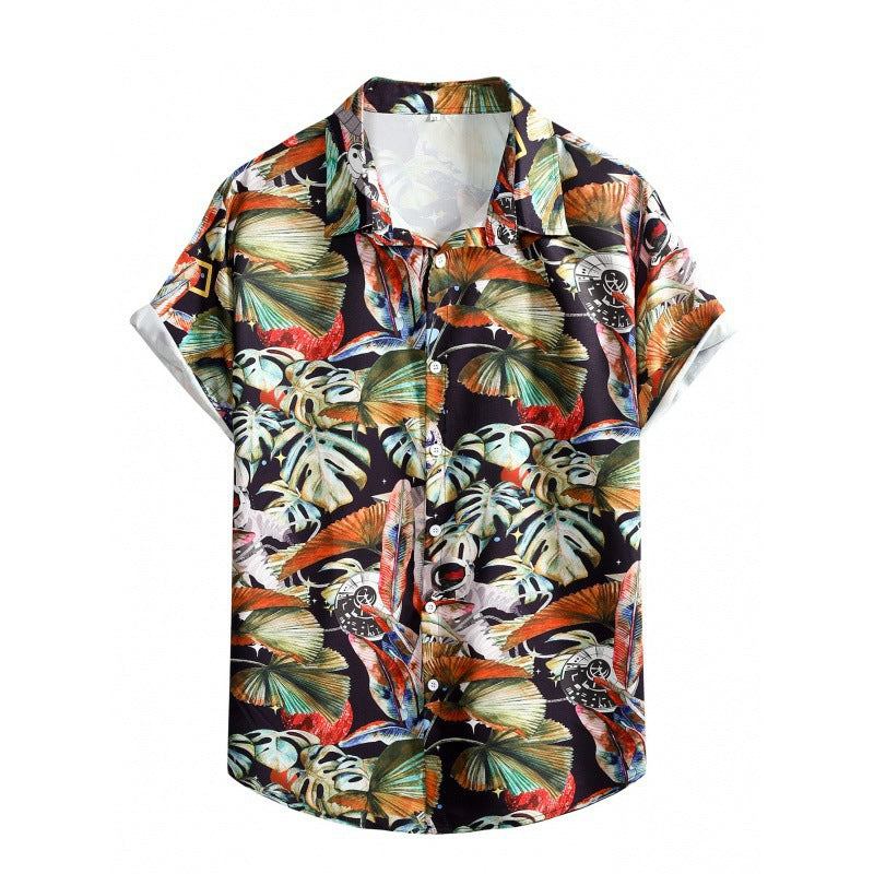 2023 Foreign Trade AliExpress Summer New Men's Loose Printed Large Size Fashionable Casual Beach Style Short Sleeve Shirt