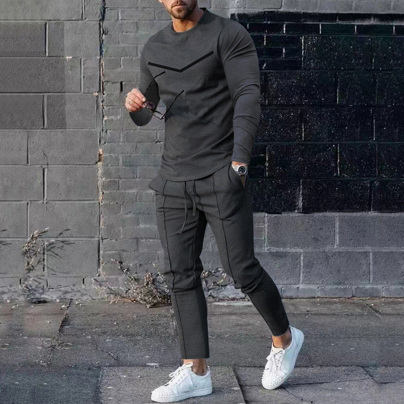 Cross-border Foreign Trade Men's Clothing Suit Spring and Autumn Two-piece Crewneck Long-sleeved T-shirt Pants Suit Men's Casual Sports Suit