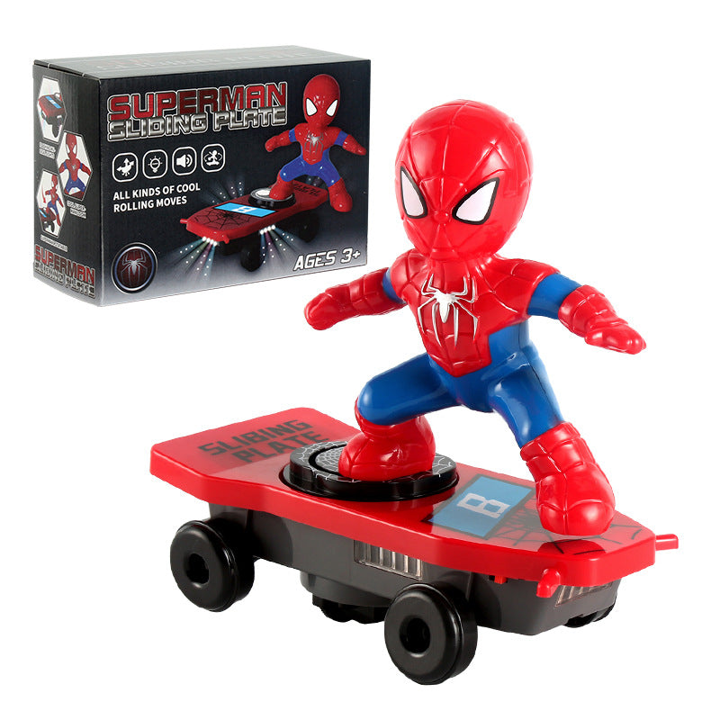 Cross-border Spider skateboard man stunt car with lights and music universal electric toy car fell up toys