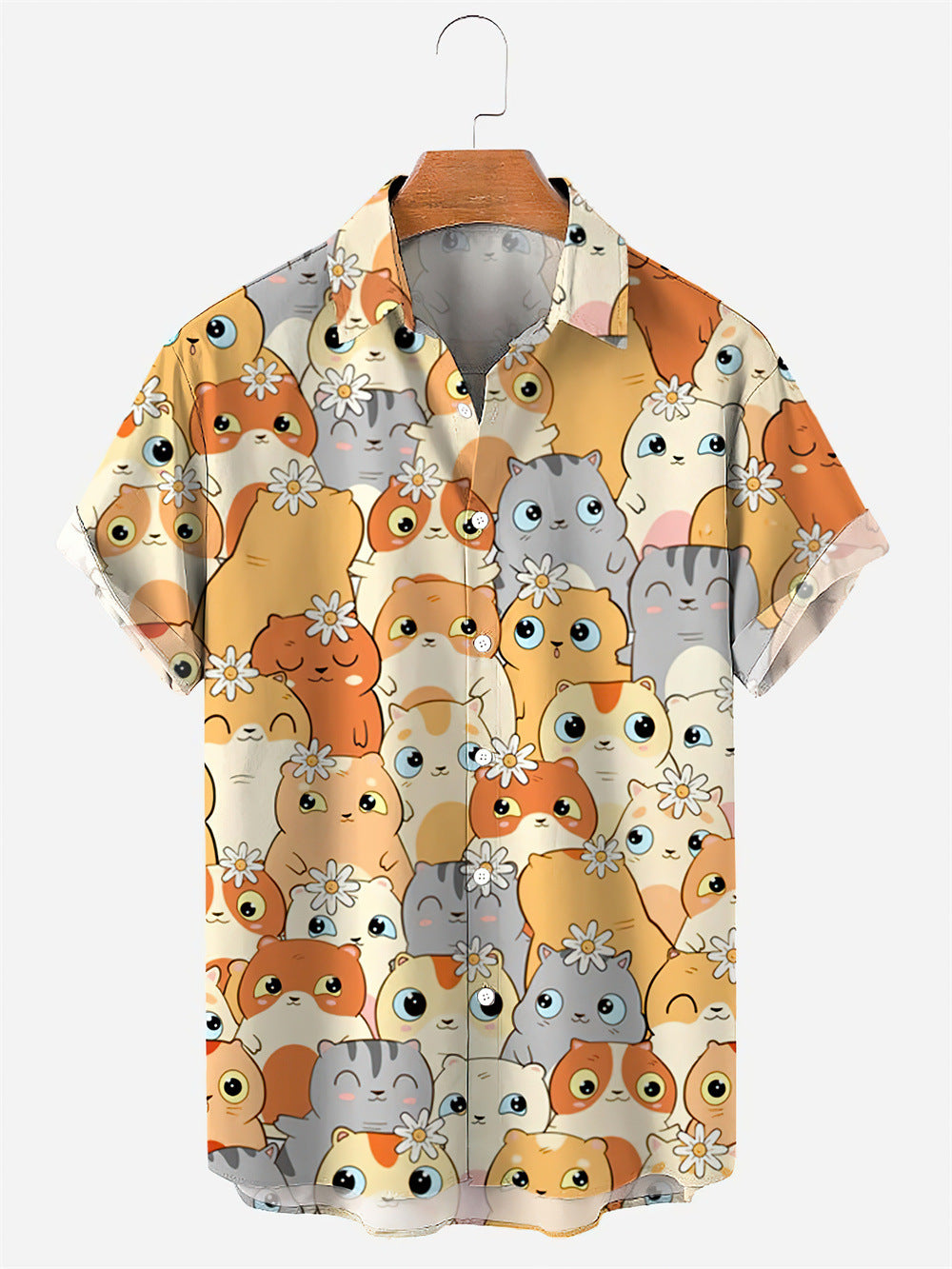 Men's 3D digital printing short-sleeved shirt top cross-border AliExpress hot sale animal Cat series cardigan