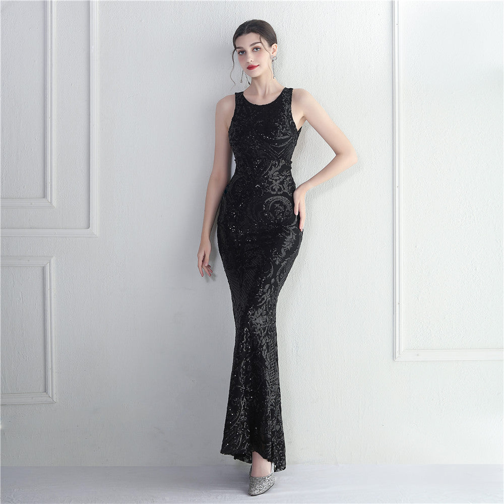 19920# Big Backless Bead Craft Sequin Embroidery Stage Concert Car Model Banquet Wedding Long Evening Dress