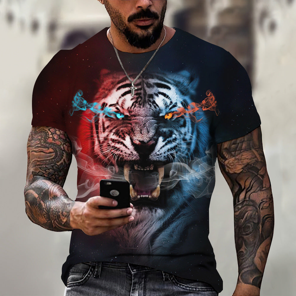 foreign trade Men's Fashion 3D cool lion Tiger digital printing trendy short sleeve T-shirt European and American summer