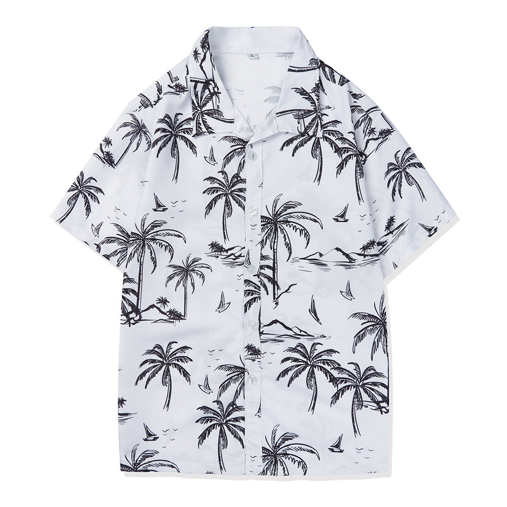 2024 Summer new coconut digital printing shirt men's classic cardigan short sleeve Hawaiian short sleeve shirt