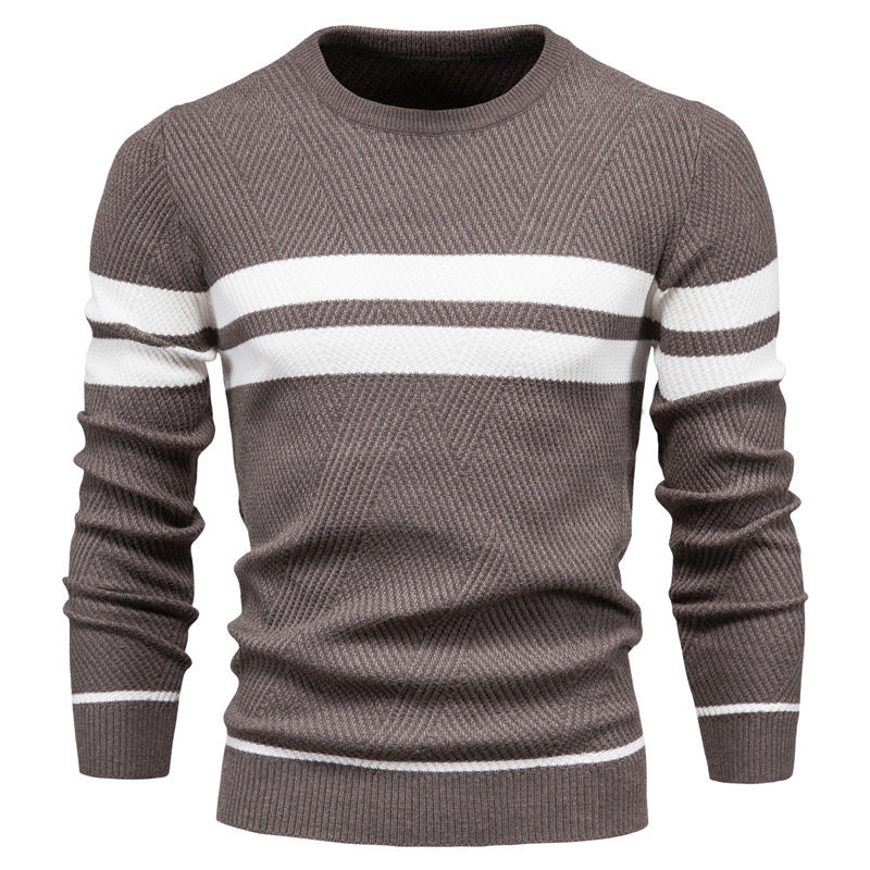 In stock autumn and winter men's casual striped men's sweater pullover color matching round neck men's European size sweater