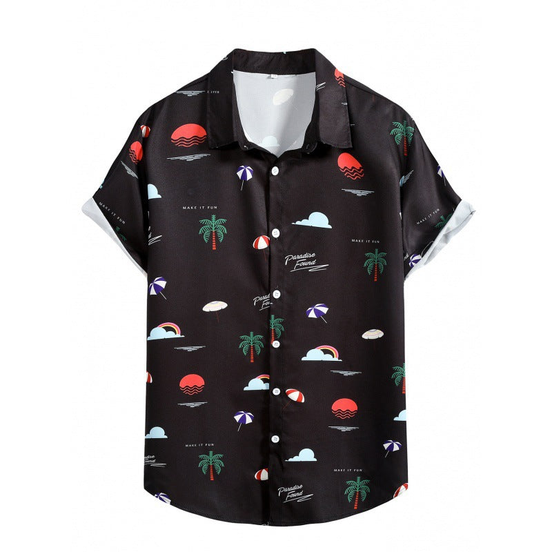 2023 Foreign Trade AliExpress Summer New Men's Loose Printed Large Size Fashionable Casual Beach Style Short Sleeve Shirt