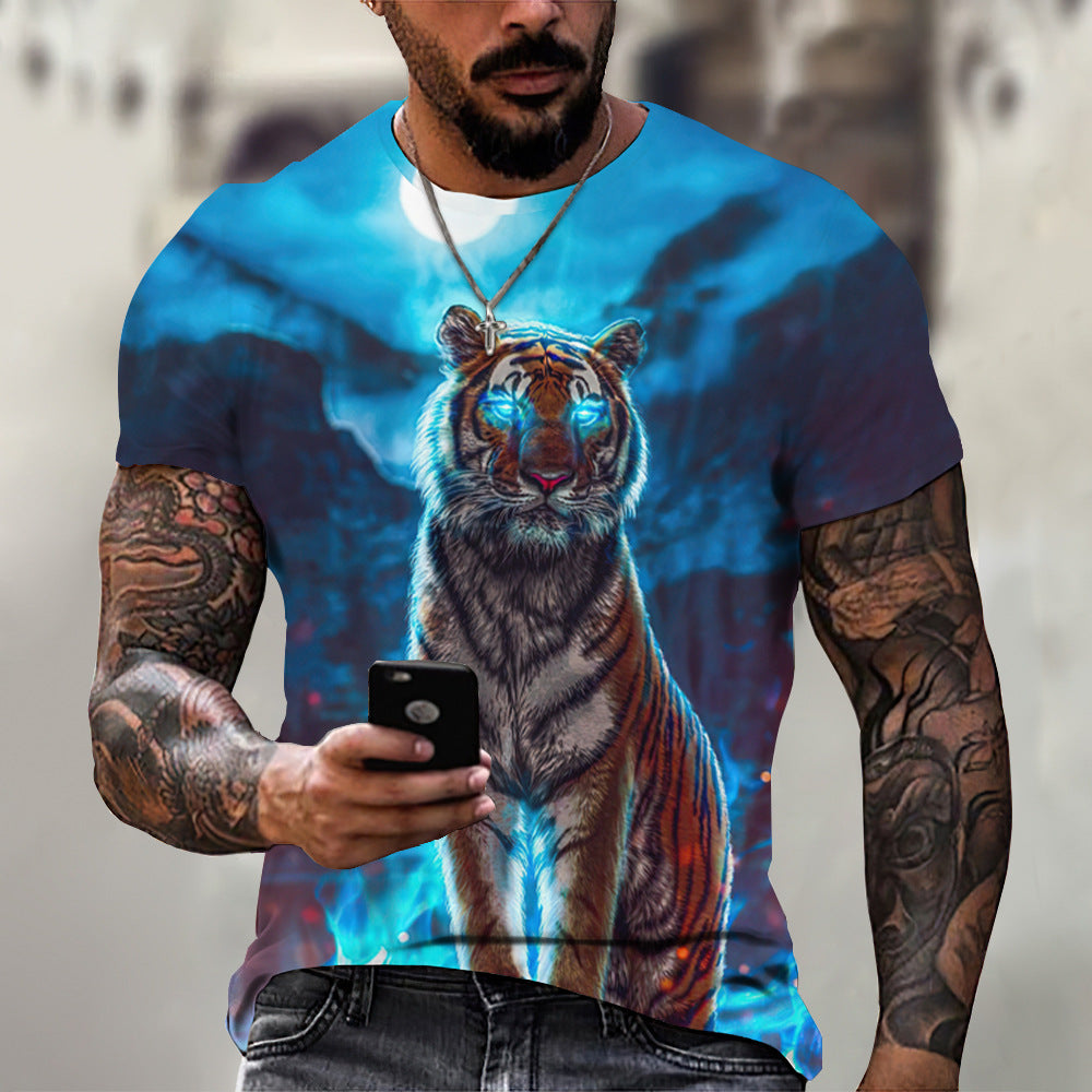 foreign trade Men's Fashion 3D cool lion Tiger digital printing trendy short sleeve T-shirt European and American summer