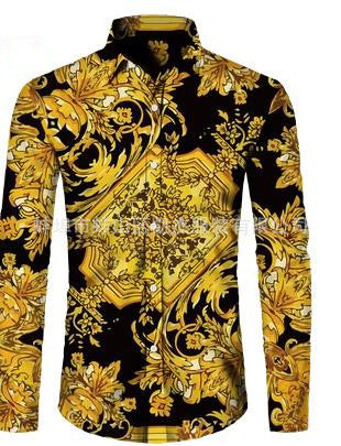 2023 cross-border foreign trade Men's spring and autumn lapel 3D printing youth casual long sleeve shirt European and American style men's shirt