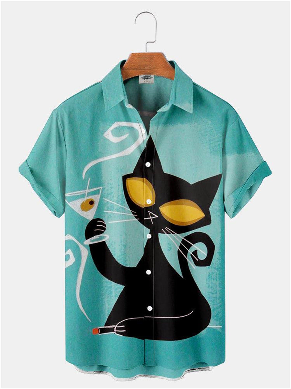 Men's 3D digital printing short-sleeved shirt top cross-border AliExpress hot sale animal Cat series cardigan