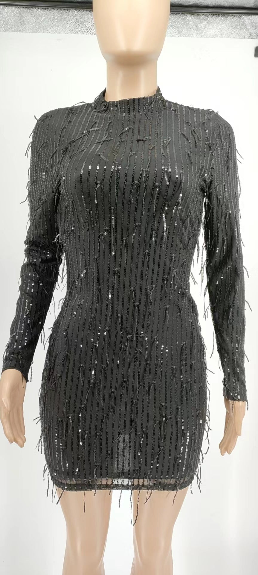 European and American Women's New High Elastic Sequin Dress wish Hot Selling Tassel Dress Large Size Dress