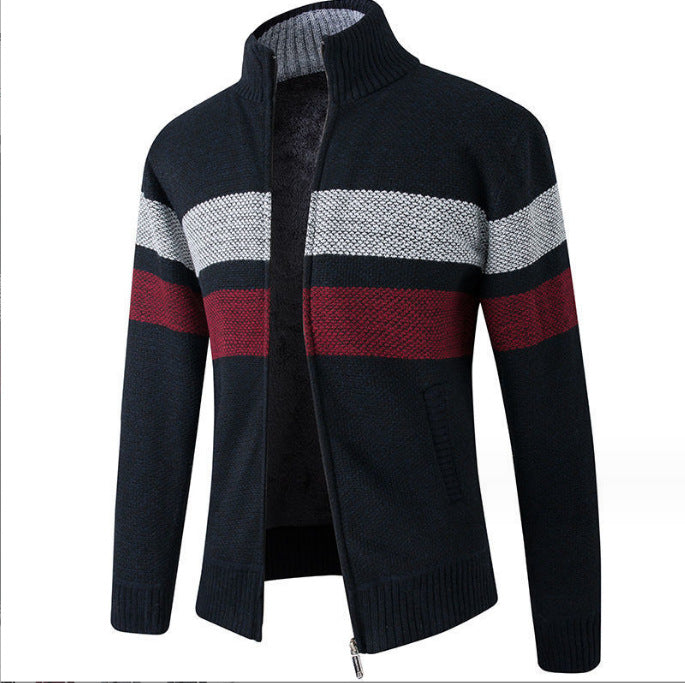 Autumn and winter men's new plus velvet thick sweater fashion stand collar sweater cardigan zipper jacket coat trendy