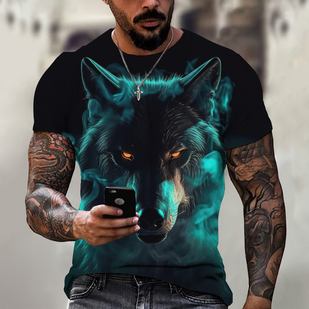 foreign trade Men's Fashion 3D cool lion Tiger digital printing trendy short sleeve T-shirt European and American summer