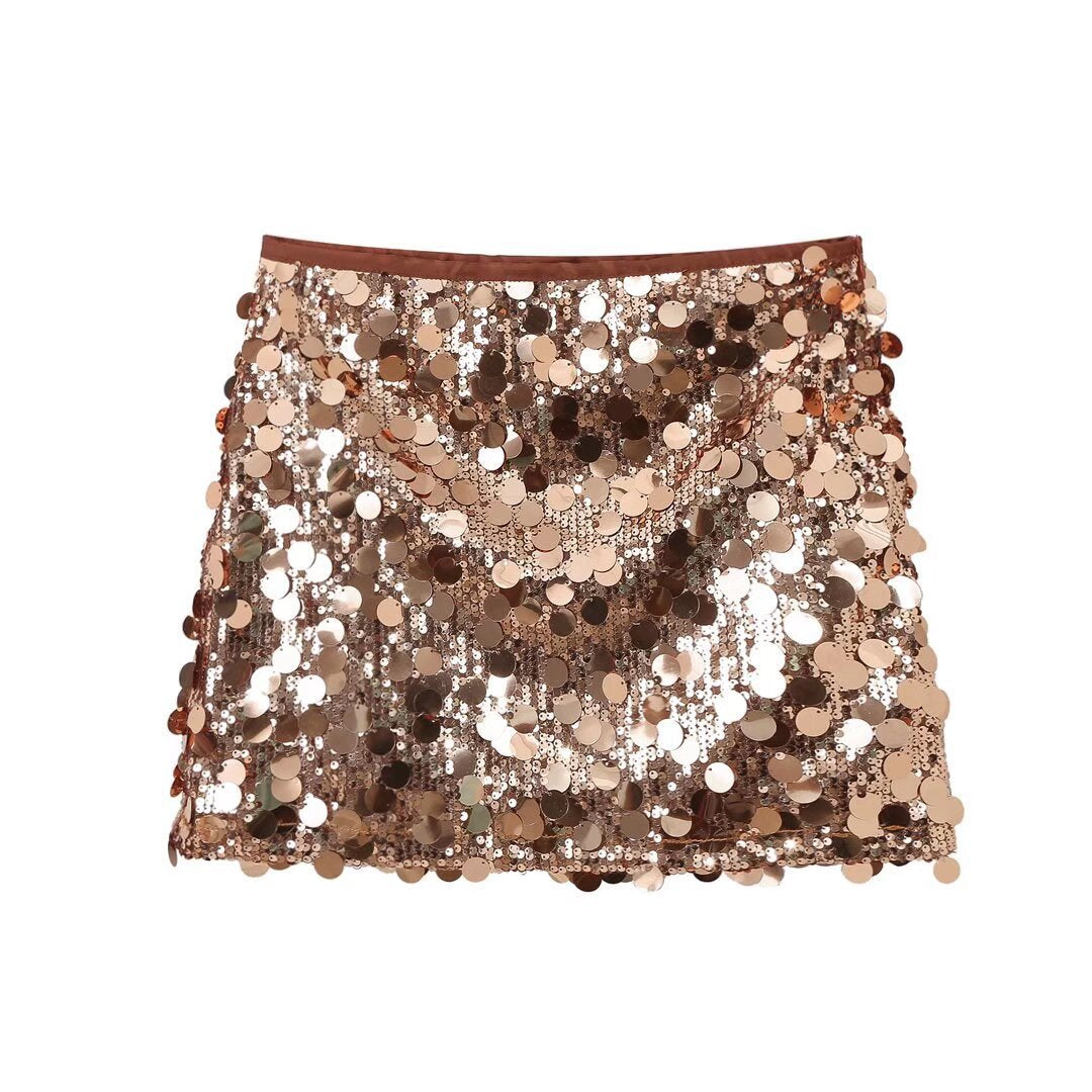 European and American cross-border women's clothing wholesale women's six-color high waist sequined mini skirt