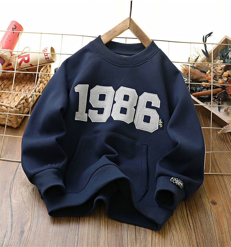 Boys' spring sweater children's raglan sleeve round neck shirt long sleeve 2024 Spring and Autumn new medium and large children's fashion shirt fashion