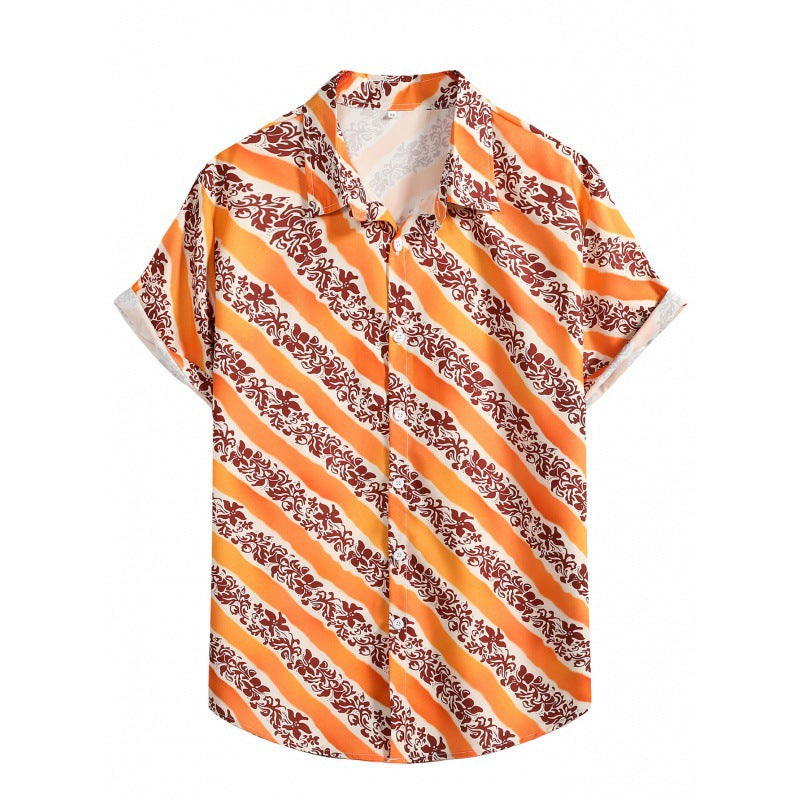 2023 Foreign Trade AliExpress Summer New Men's Loose Printed Large Size Fashionable Casual Beach Style Short Sleeve Shirt