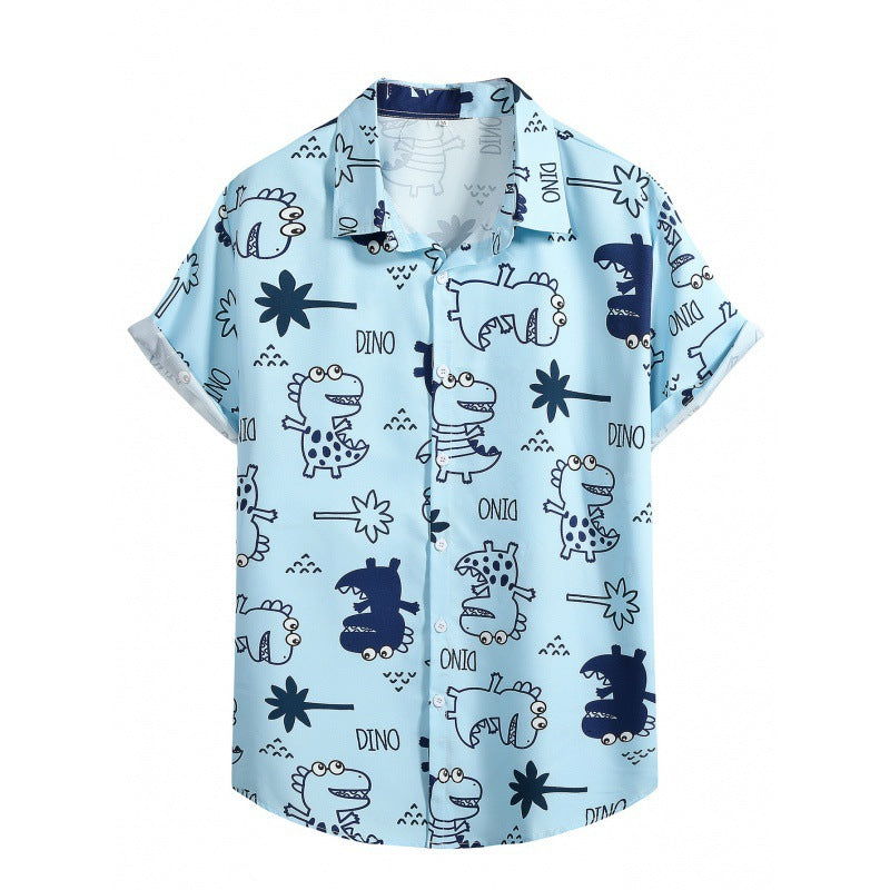 2023 Foreign Trade AliExpress Summer New Men's Loose Printed Large Size Fashionable Casual Beach Style Short Sleeve Shirt