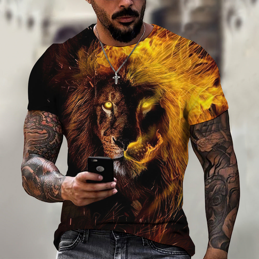 foreign trade Men's Fashion 3D cool lion Tiger digital printing trendy short sleeve T-shirt European and American summer