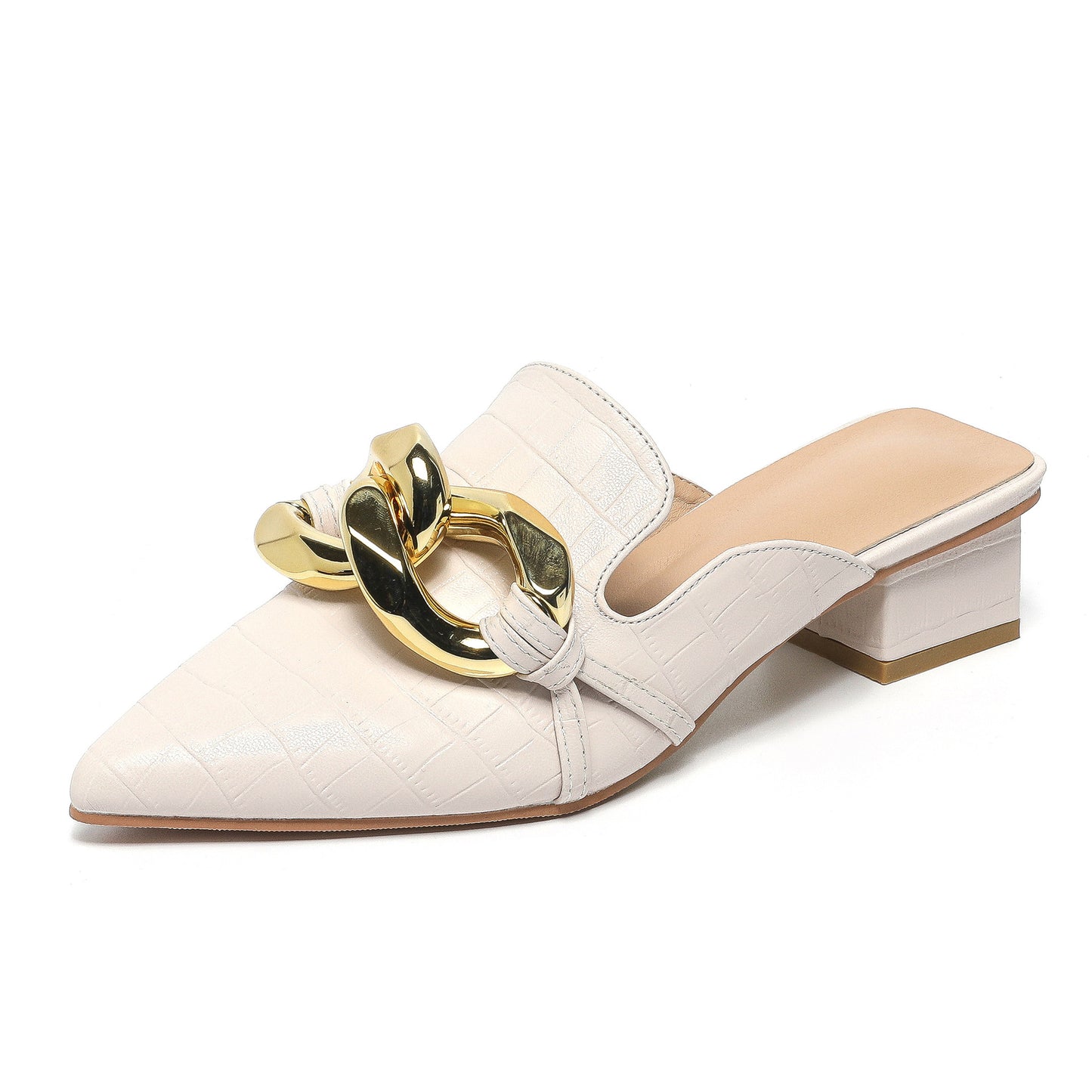 Baotou Half Slippers Women's 2023 Summer New European and American Cross-border All-match Pointed Toe Shallow Mouth Metal Buckle Flat Shoes
