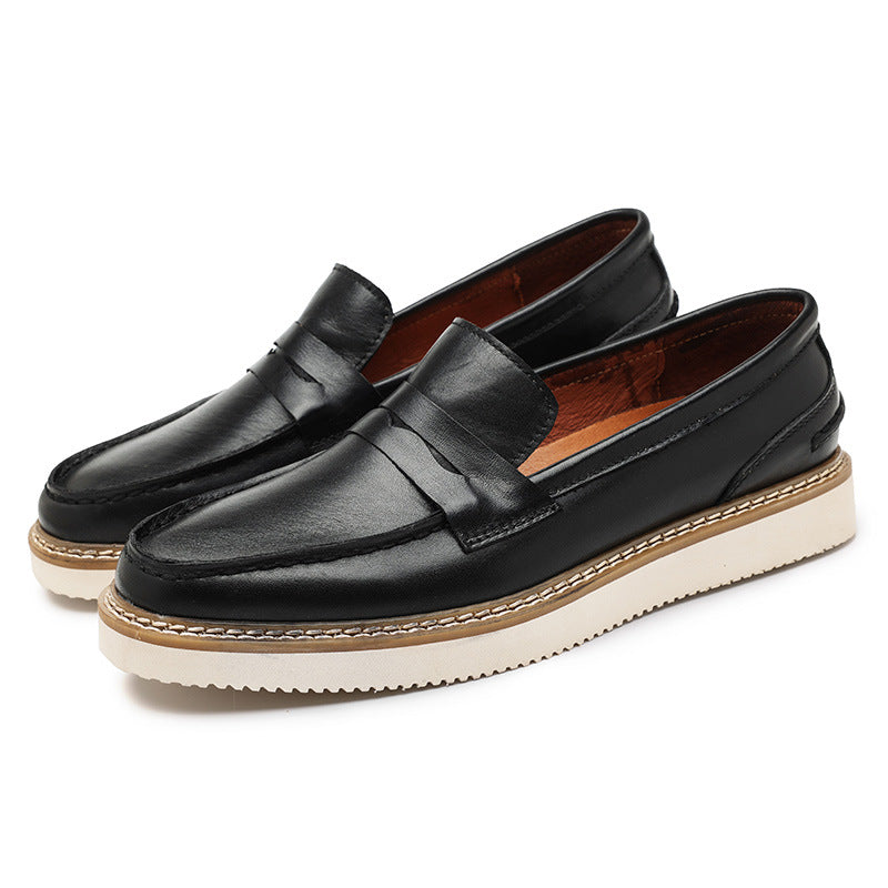 Men's Loafers Breathable Top Layer Cowhide Business Men's Shoes Round Toe Thick-soled Casual Shoes Non-slip Retro Yacht Shoes