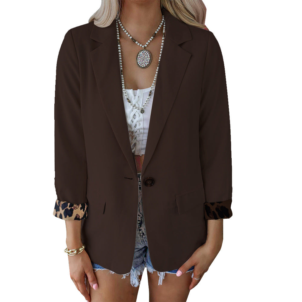 2022 Autumn and Winter New Amazon European and American Fashion Leopard Long Sleeve Cardigan Casual Suit Jacket Women OM10081