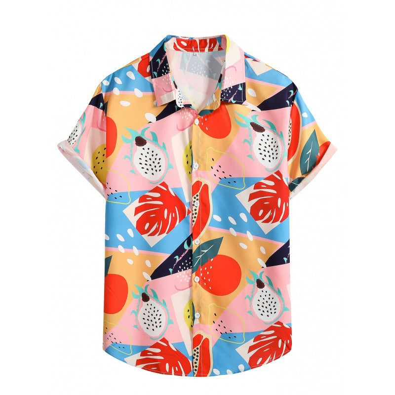 2023 Foreign Trade AliExpress Summer New Men's Loose Printed Large Size Fashionable Casual Beach Style Short Sleeve Shirt