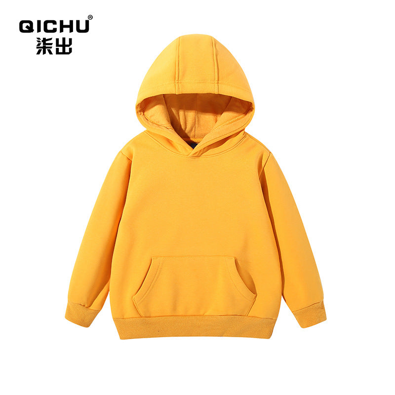 Spring, autumn and winter children's clothing Terry pullover children's hooded vests medium and large children's casual solid color thick vests blank wholesale