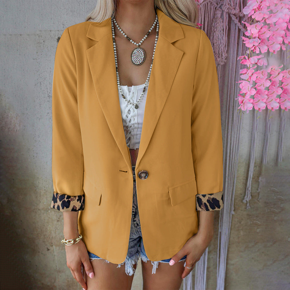 2022 Autumn and Winter New Amazon European and American Fashion Leopard Long Sleeve Cardigan Casual Suit Jacket Women OM10081